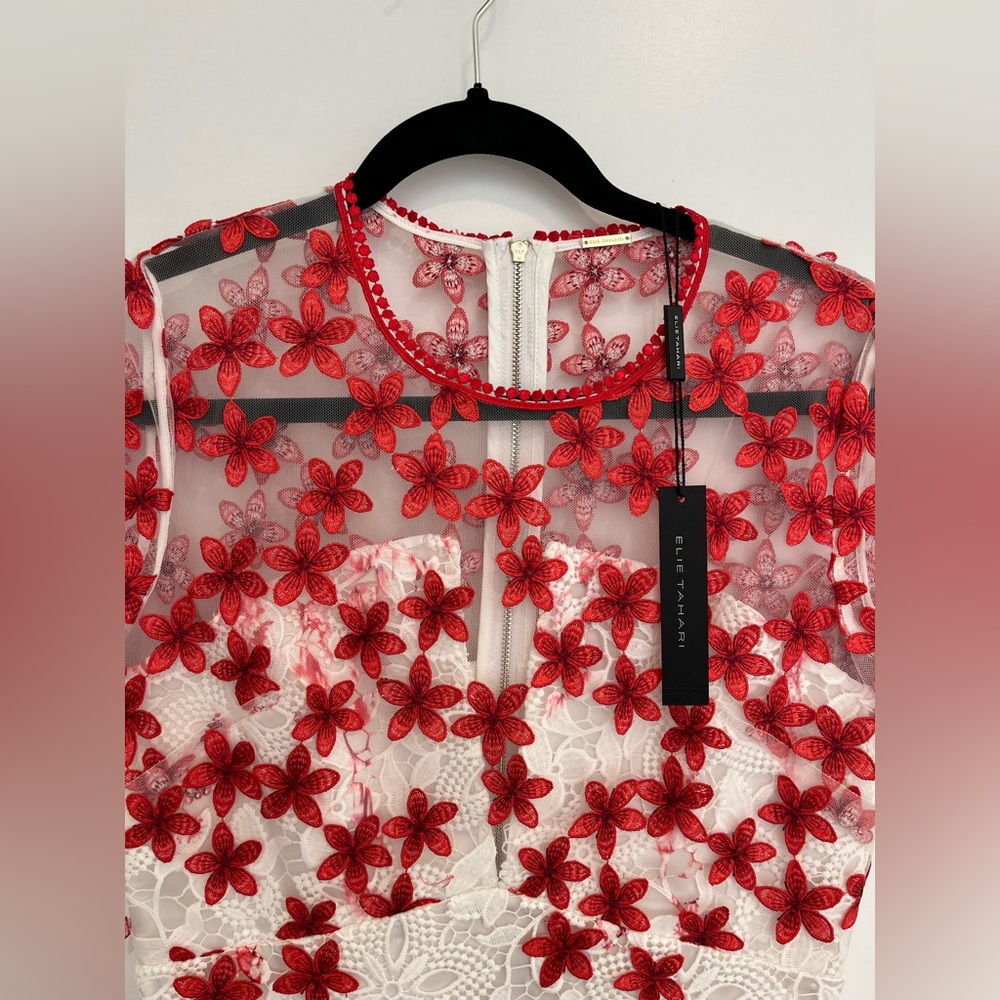 Elie Tahari Red and White Floral Dress